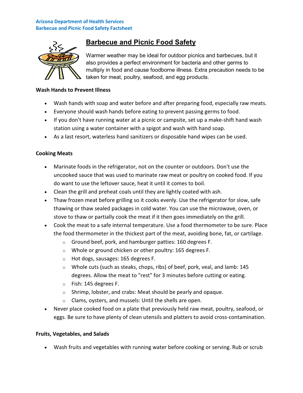 Barbecue and Picnic Food Safety Factsheet