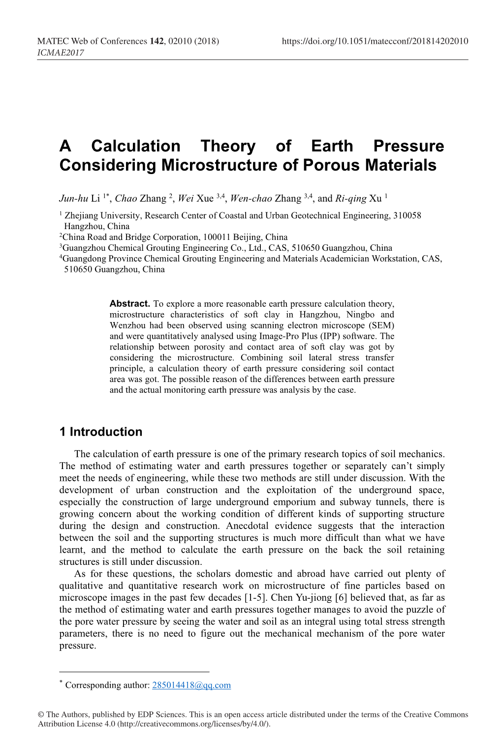 A Calculation Theory of Earth Pressure Considering Microstructure of Porous Materials