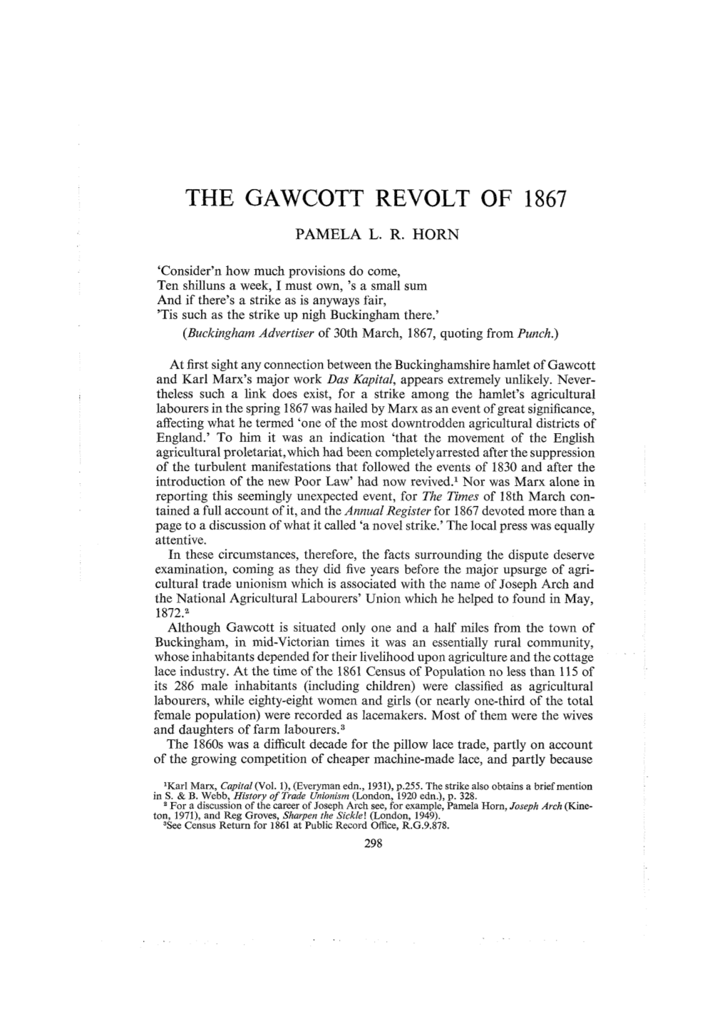 The Gawcott Revolt of 1867. Pamela L.R.Horn