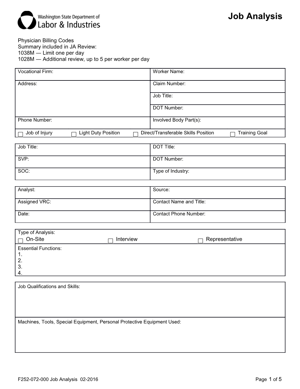 F252-072-000 Job Analysis 12-2015 Page 2 of 4