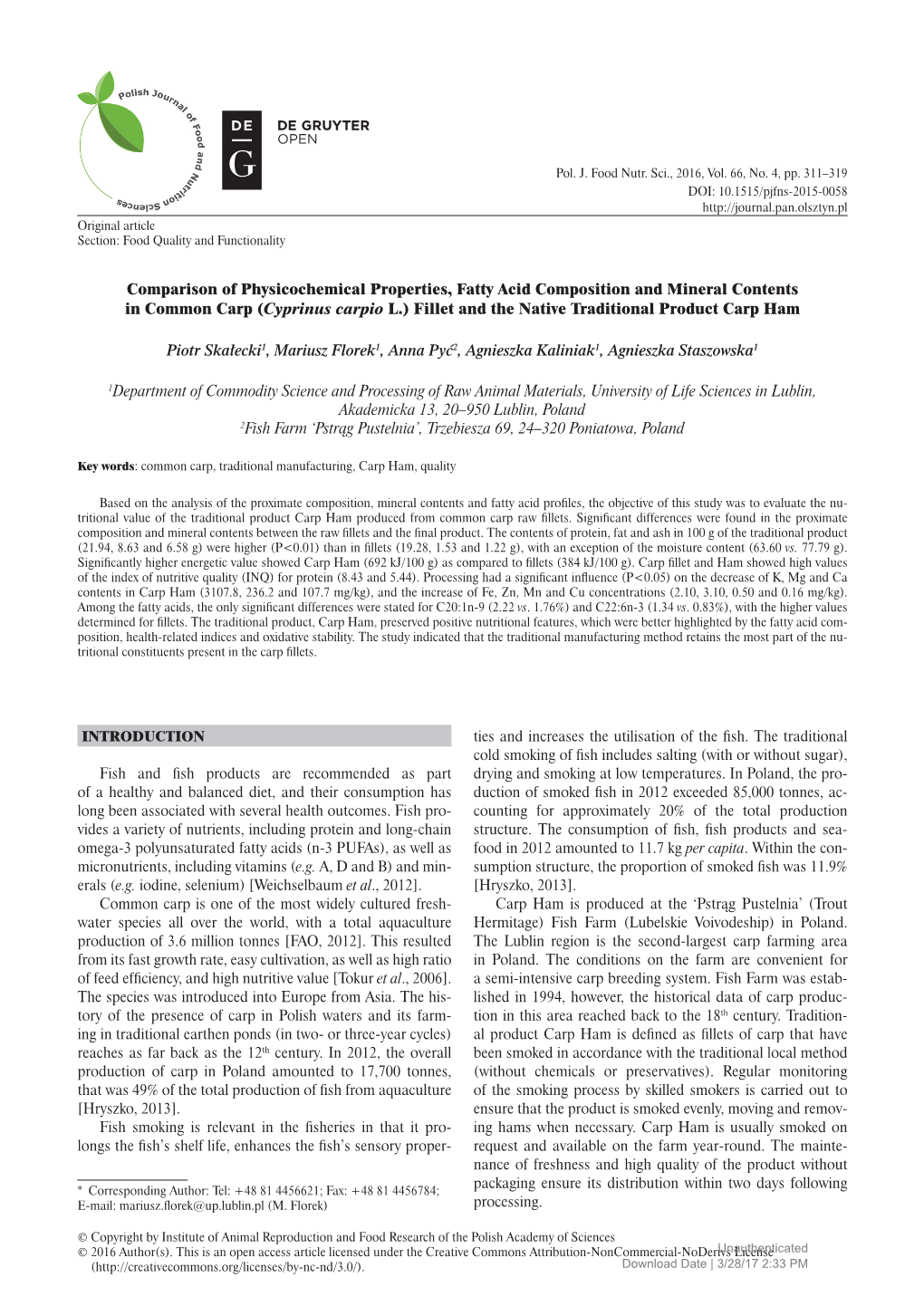 Comparison of Physicochemical Properties, Fatty Acid Composition