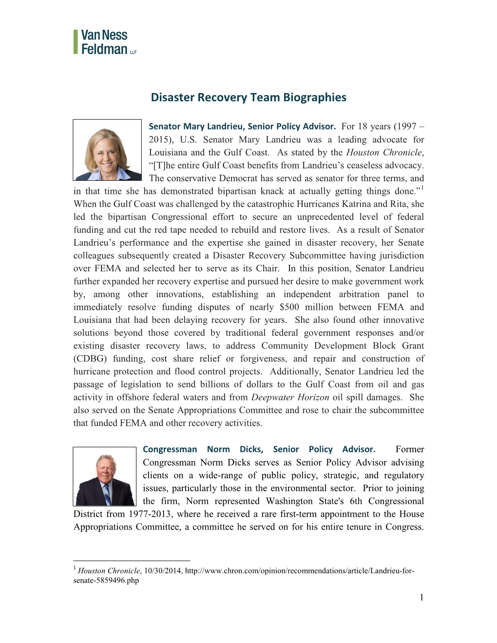 Disaster Recovery Team Biographies