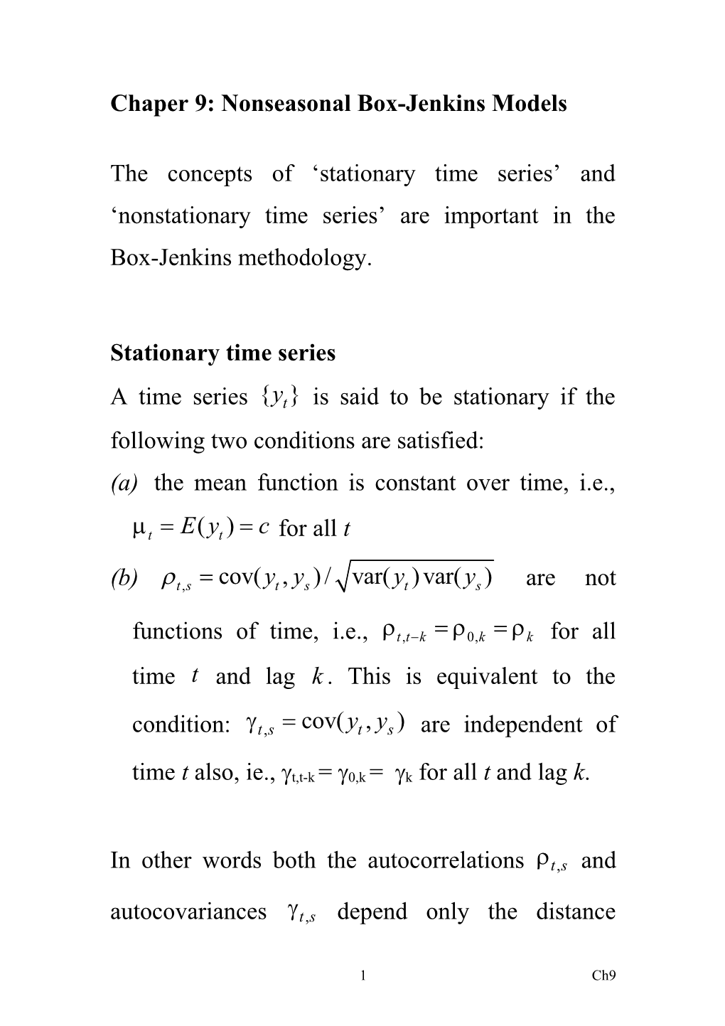 Chaper 9: Nonseasonal Box-Jenkins Models