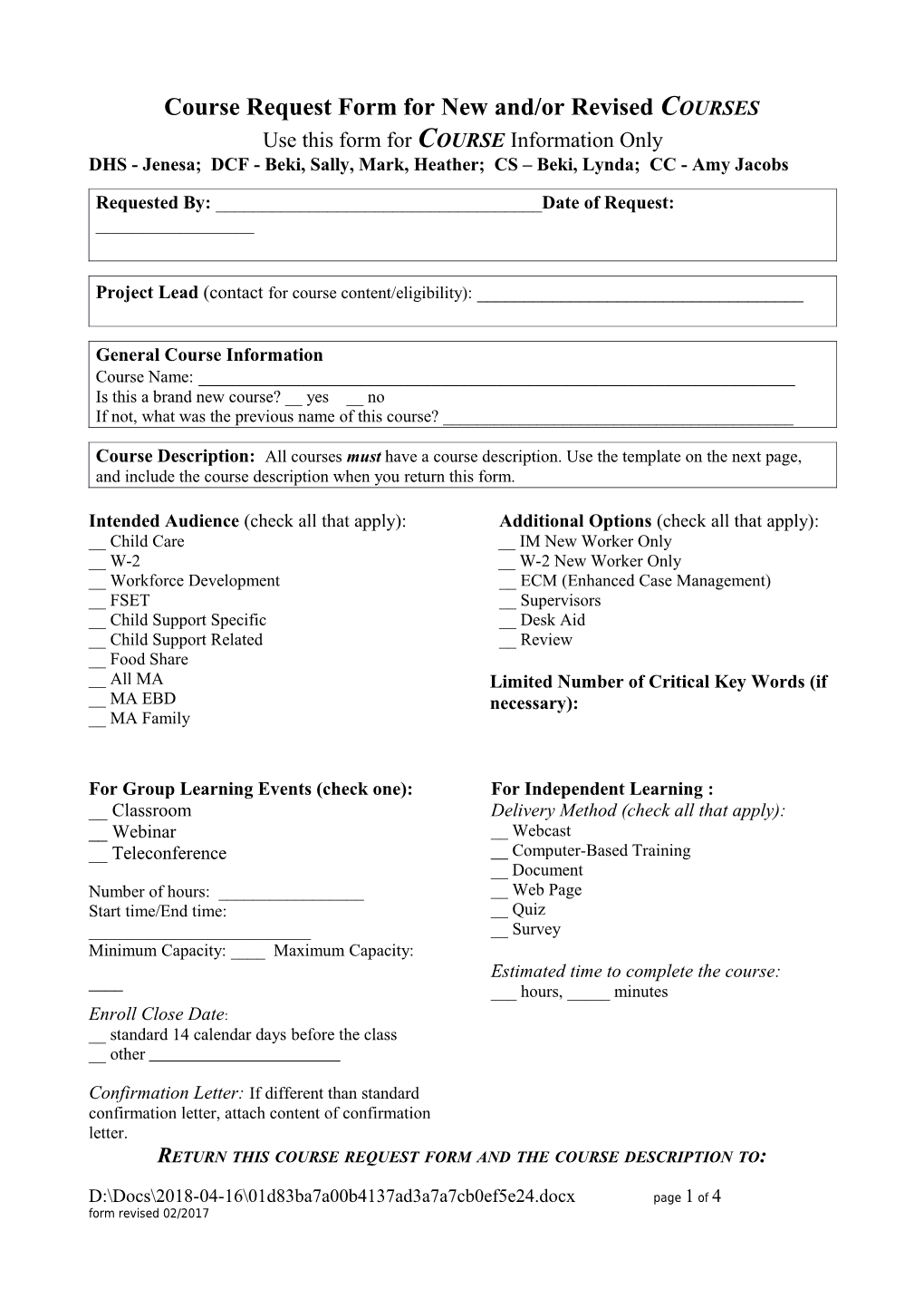 Course Request Form