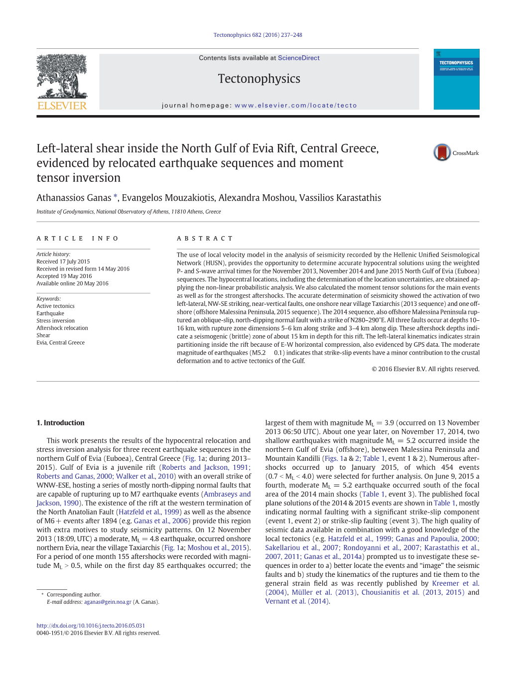 Left-Lateral Shear Inside the North Gulf of Evia Rift, Central Greece, Evidenced by Relocated Earthquake Sequences and Moment Tensor Inversion