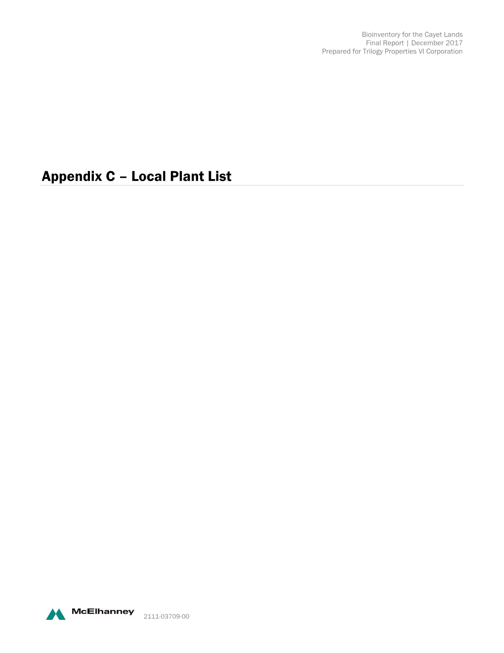 Appendix C – Local Plant List