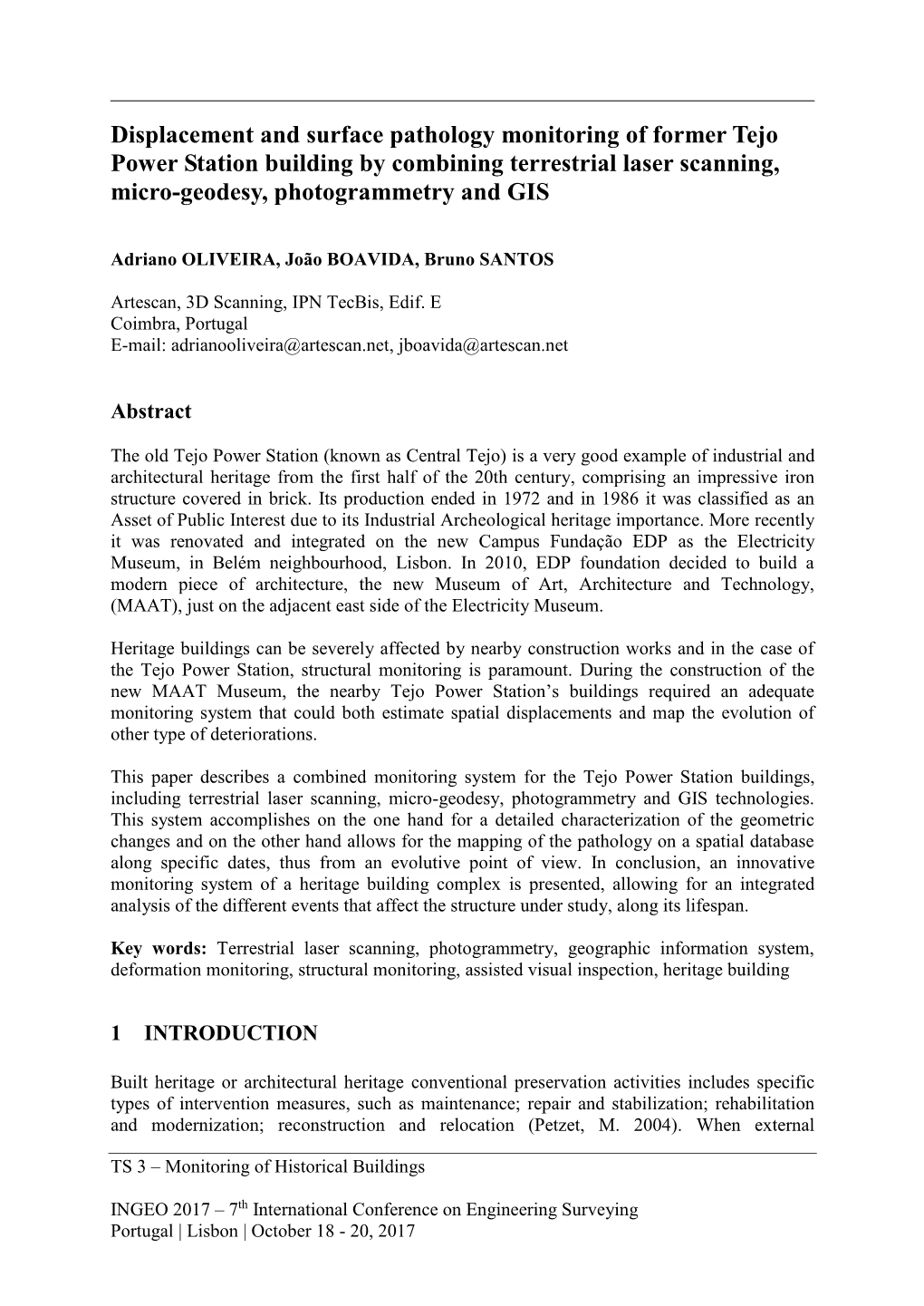 Displacement and Surface Pathology Monitoring of Former Tejo Power Station Building by Combining Terrestrial Laser Scanning, Micro-Geodesy, Photogrammetry and GIS