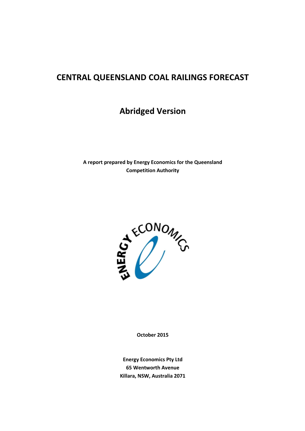 Energy Economics for the Queensland Competition Authority