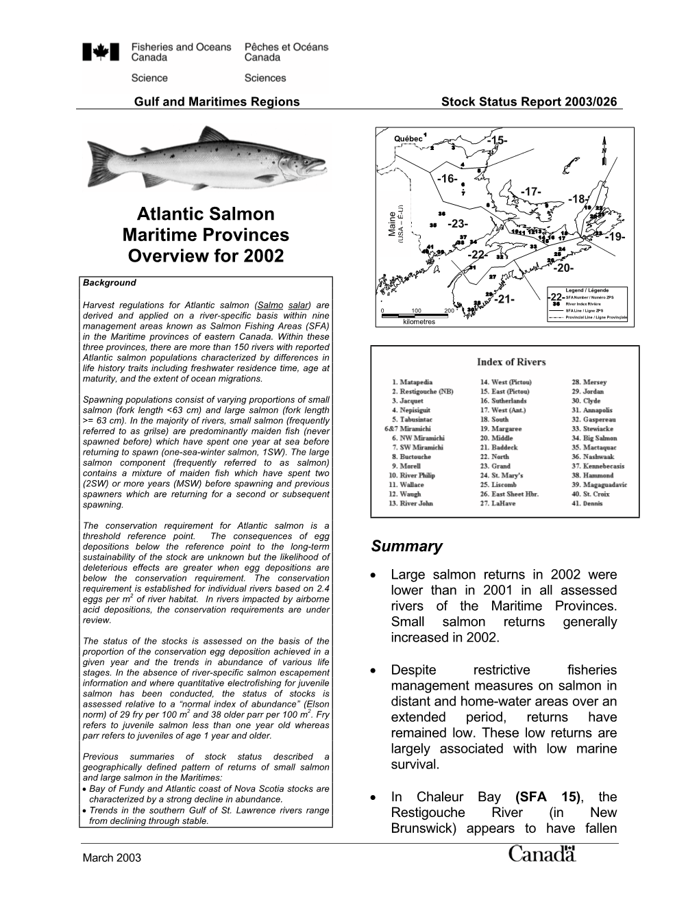 Atlantic Salmon Maritime Provinces Overview for 2002