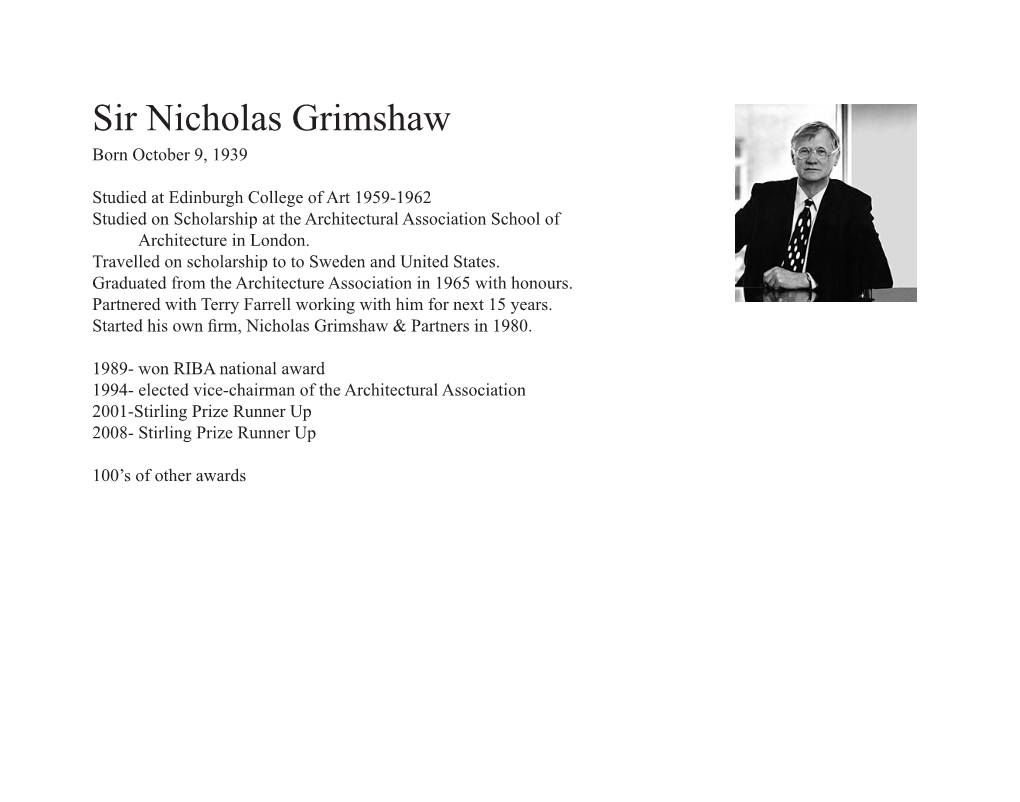 Sir Nicholas Grimshaw Born October 9, 1939