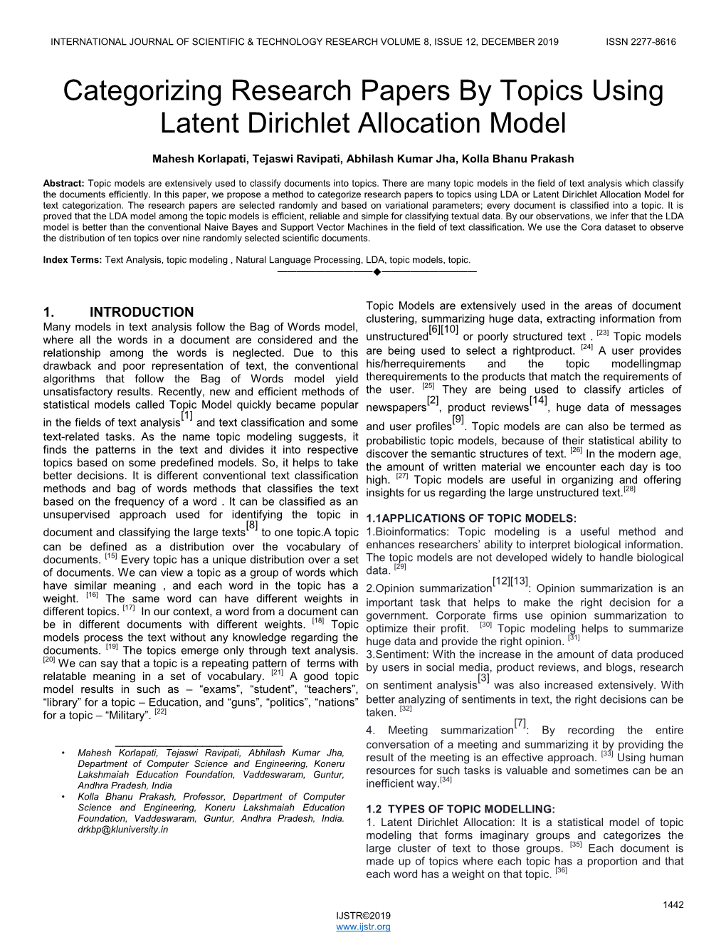 Categorizing Research Papers by Topics Using Latent Dirichlet Allocation Model