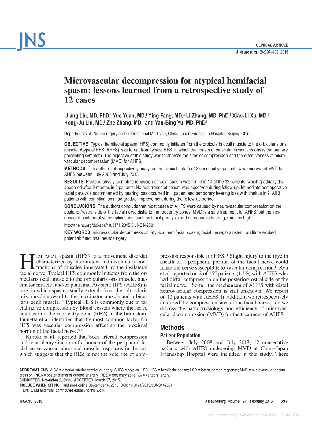 Microvascular Decompression for Atypical Hemifacial Spasm: Lessons Learned from a Retrospective Study of 12 Cases