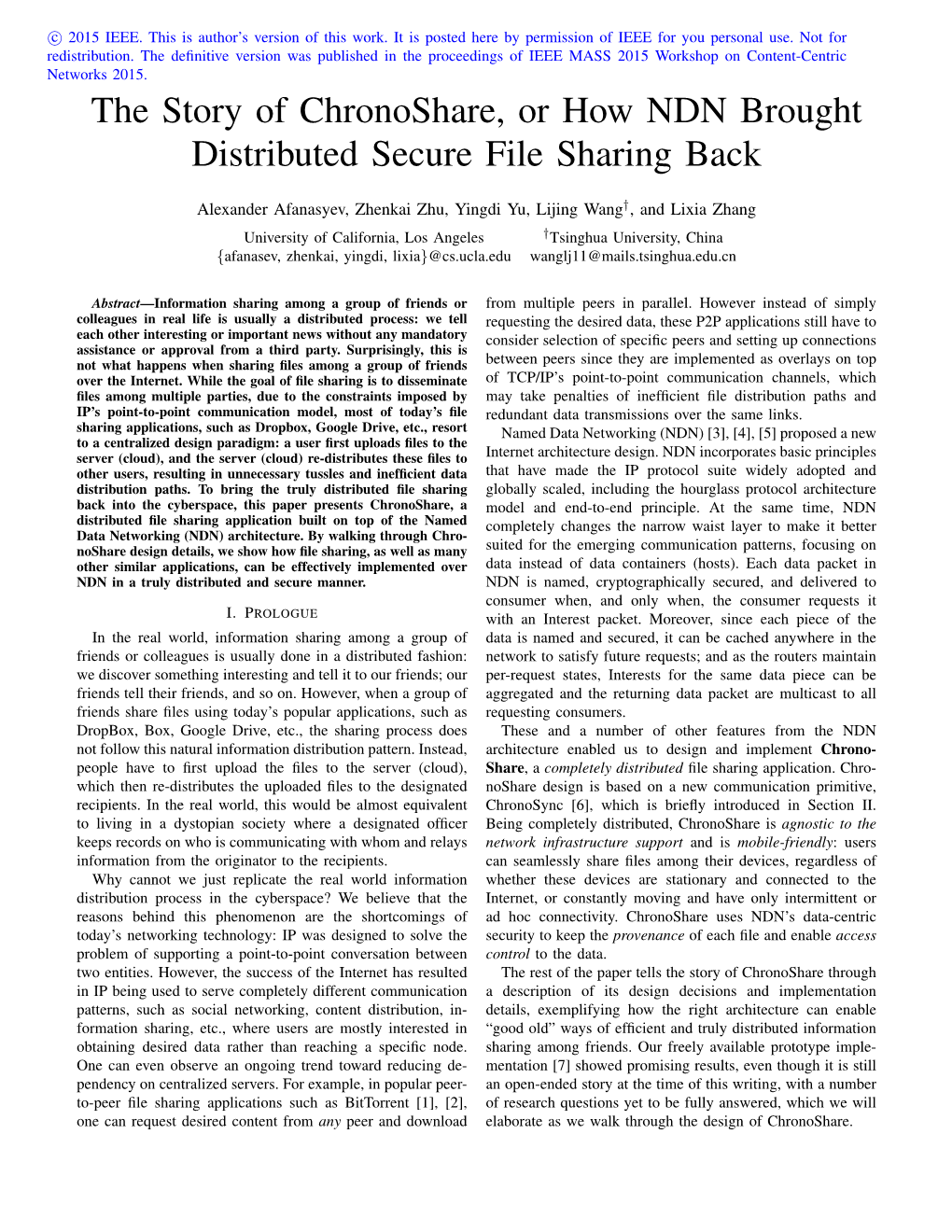 The Story of Chronoshare, Or How NDN Brought Distributed Secure File Sharing Back