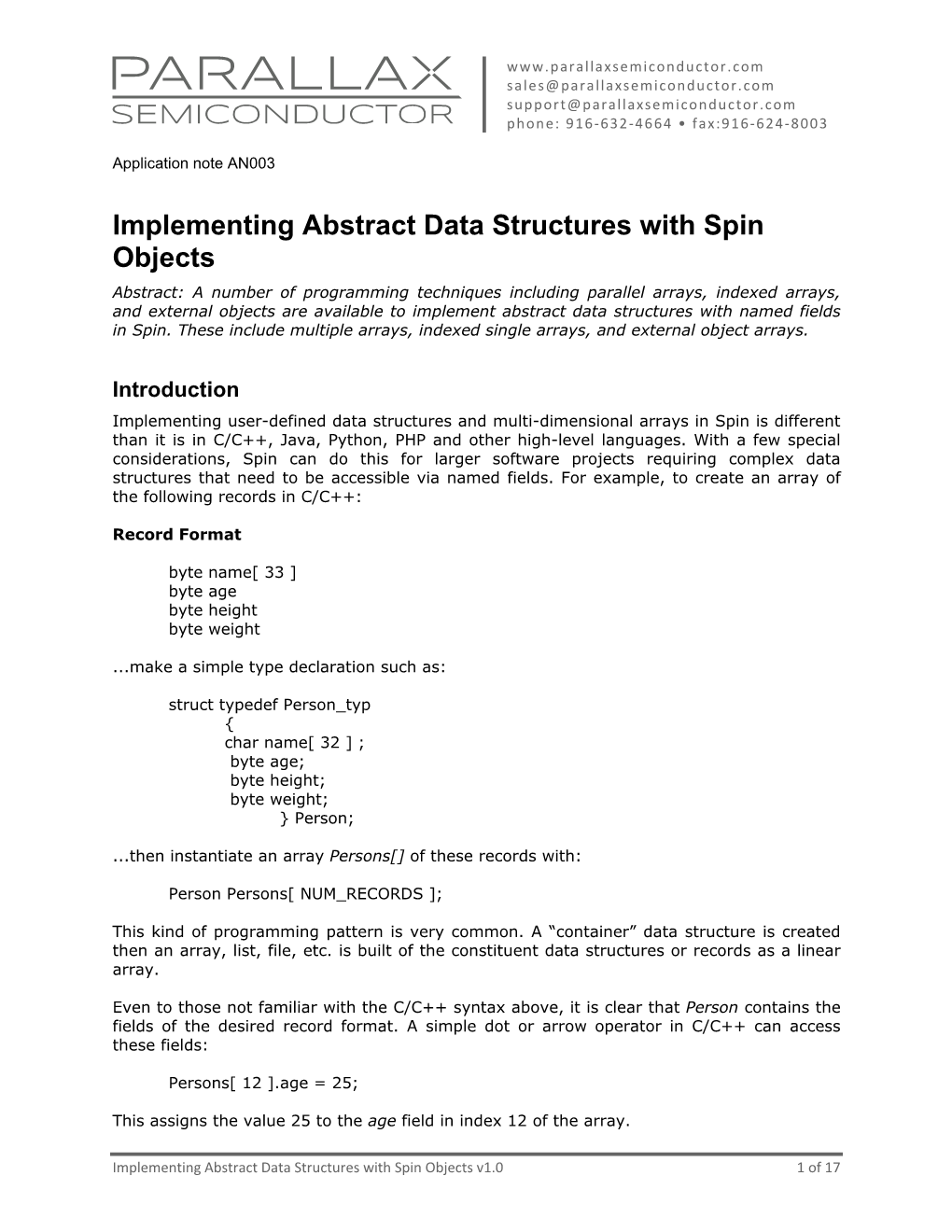 AN003: Implementing Abstract Data Structures with Spin Objects