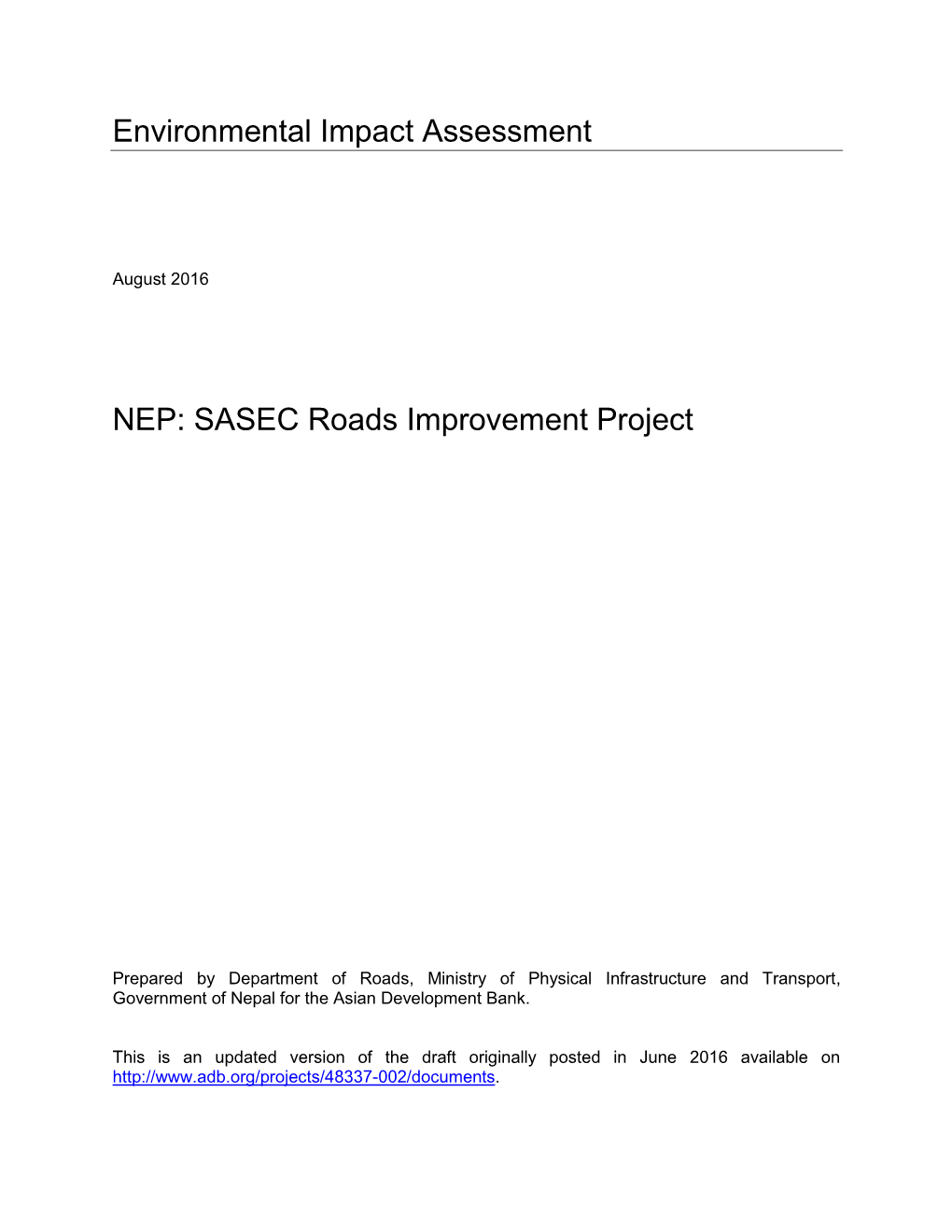 Environmental Impact Assessment NEP: SASEC Roads Improvement