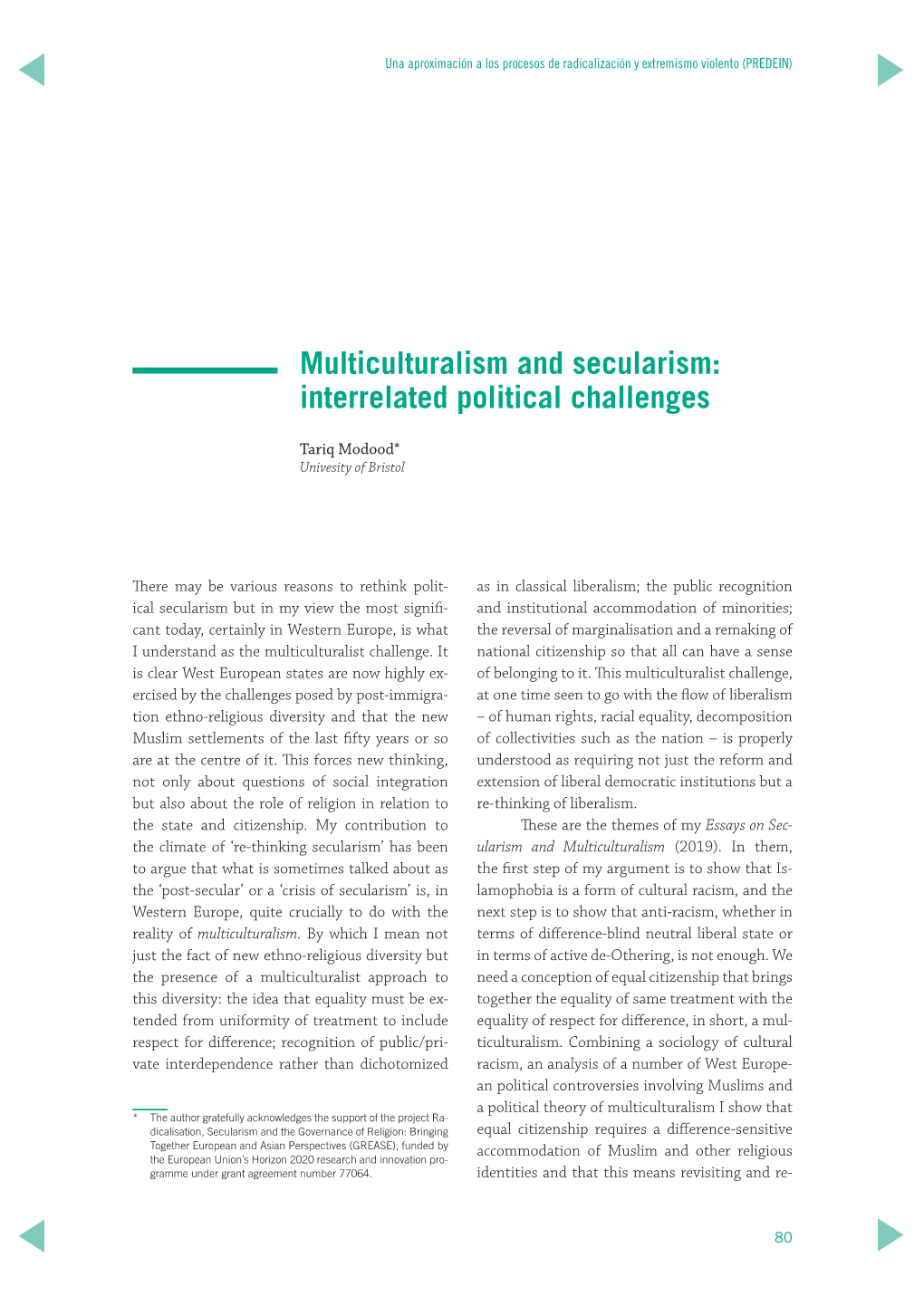 Multiculturalism and Secularism: Interrelated Political Challenges