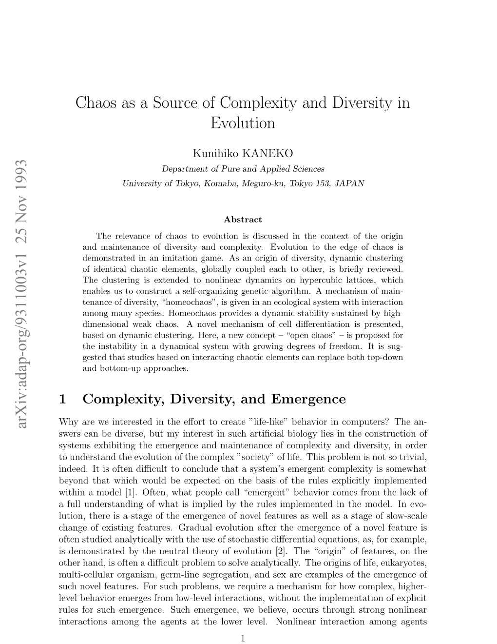 Chaos As a Source of Complexity and Diversity in Evolution