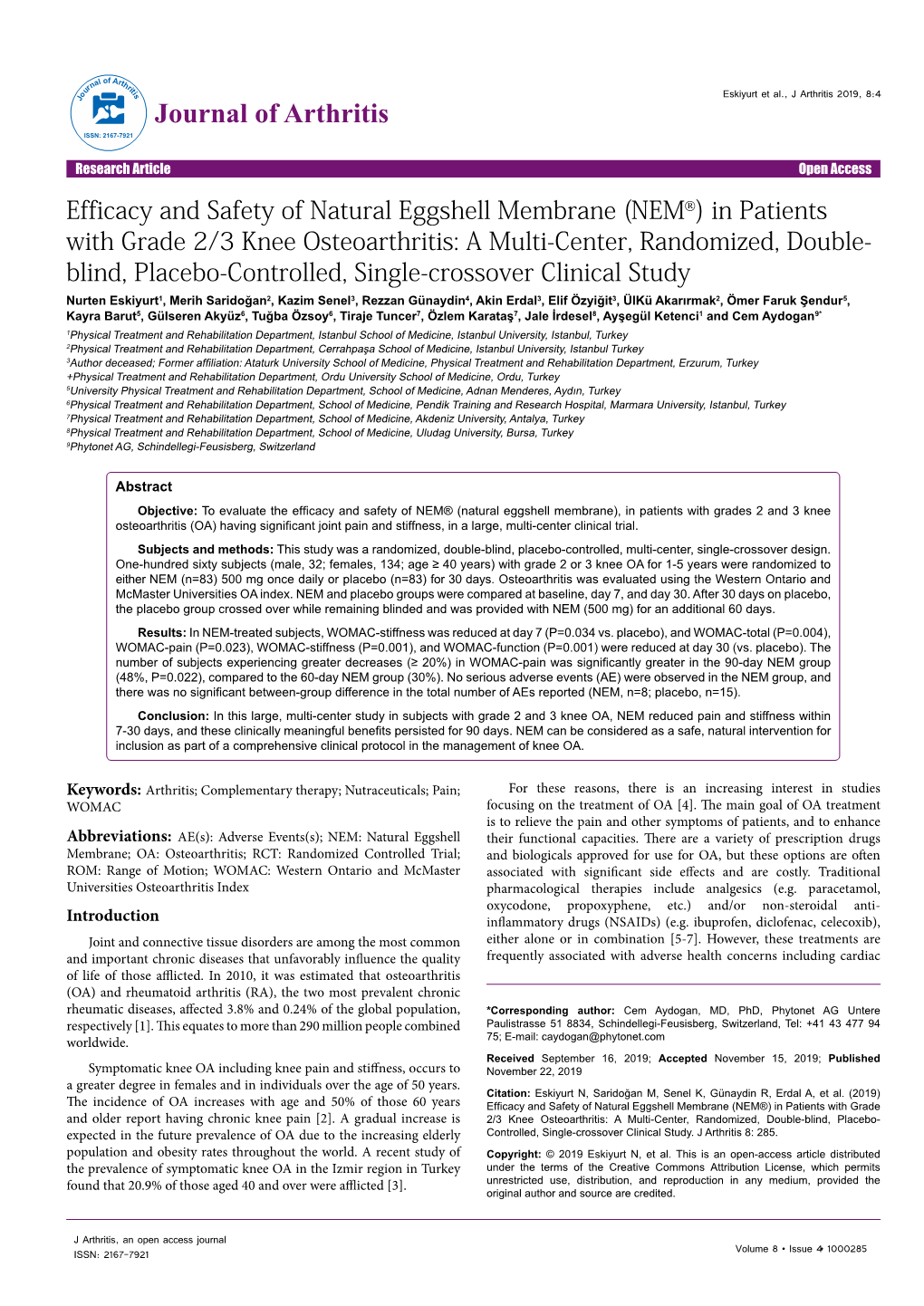 Efficacy and Safety of Natural Eggshell Membrane (NEM )