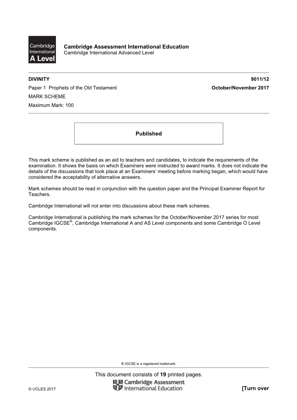 This Document Consists of 19 Printed Pages. [Turn Over Cambridge Assessment International Education Published