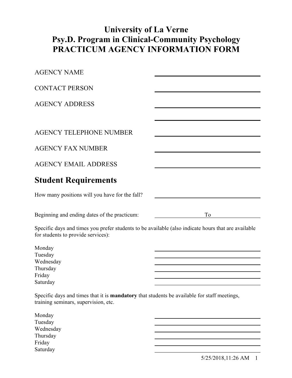 Practicum Agency Information Sheet s2