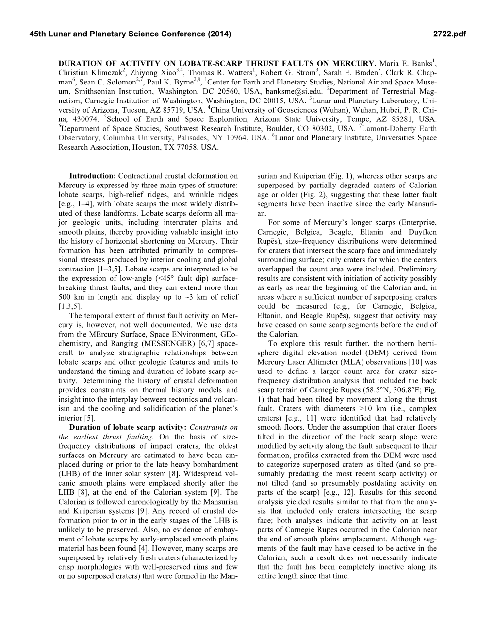 Duration of Activity on Lobate-Scarp Thrust Faults on Mercury