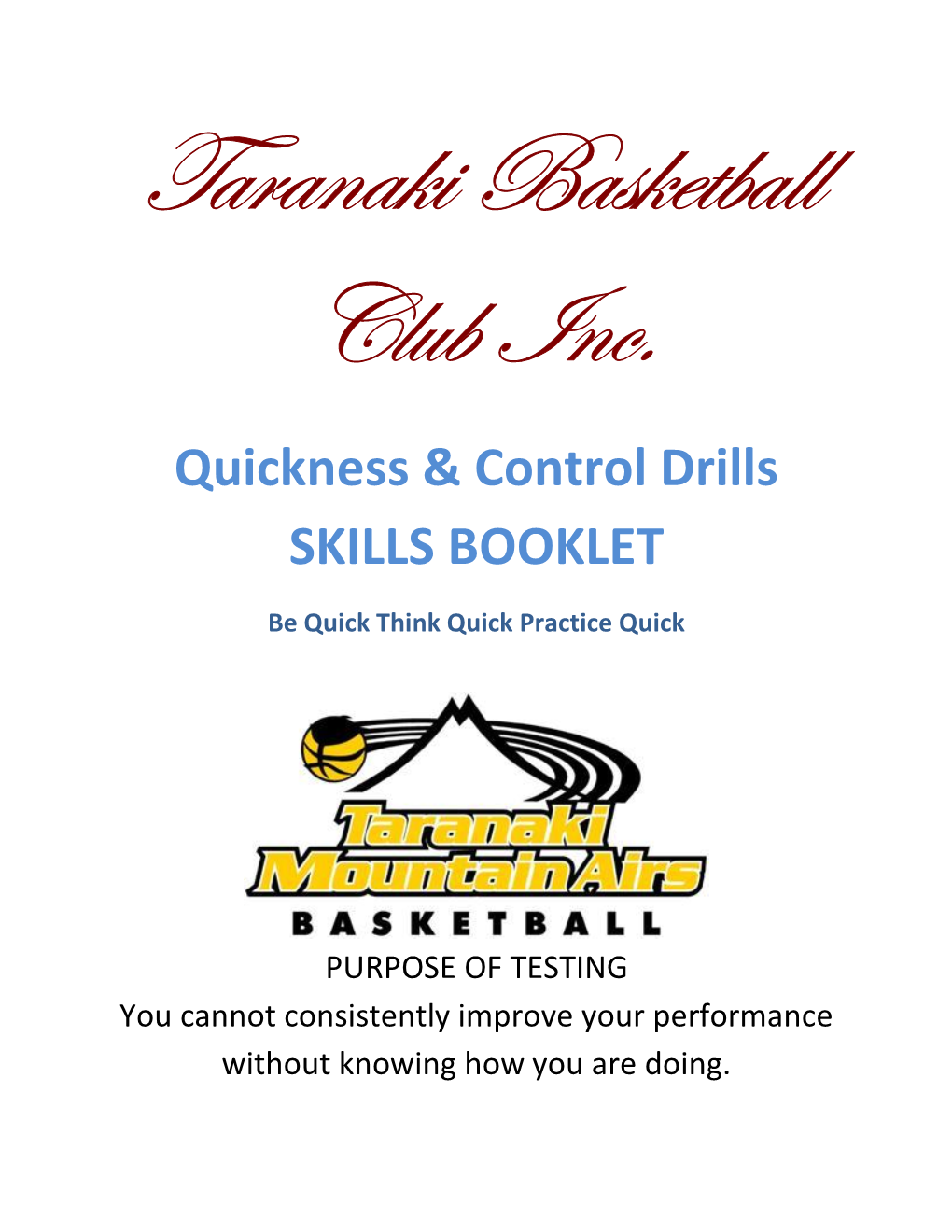 Quickness & Control Drills SKILLS BOOKLET