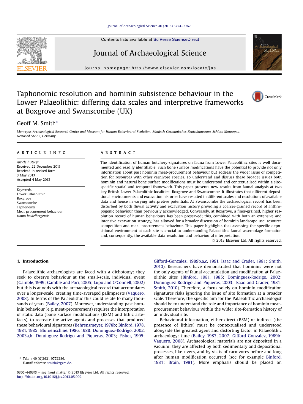 Taphonomic Resolution and Hominin Subsistence Behaviour in the Lower Palaeolithic: Differing Data Scales and Interpretive Frameworks at Boxgrove and Swanscombe (UK)