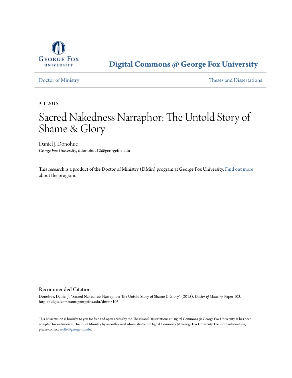 Sacred Nakedness Narraphor: the Untold Story of Shame & Glory