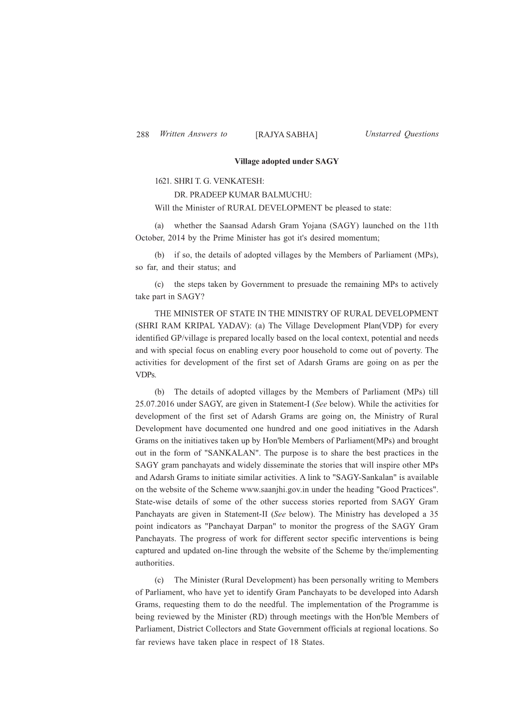 288 [RAJYA SABHA] Written Answers to Unstarred Questions