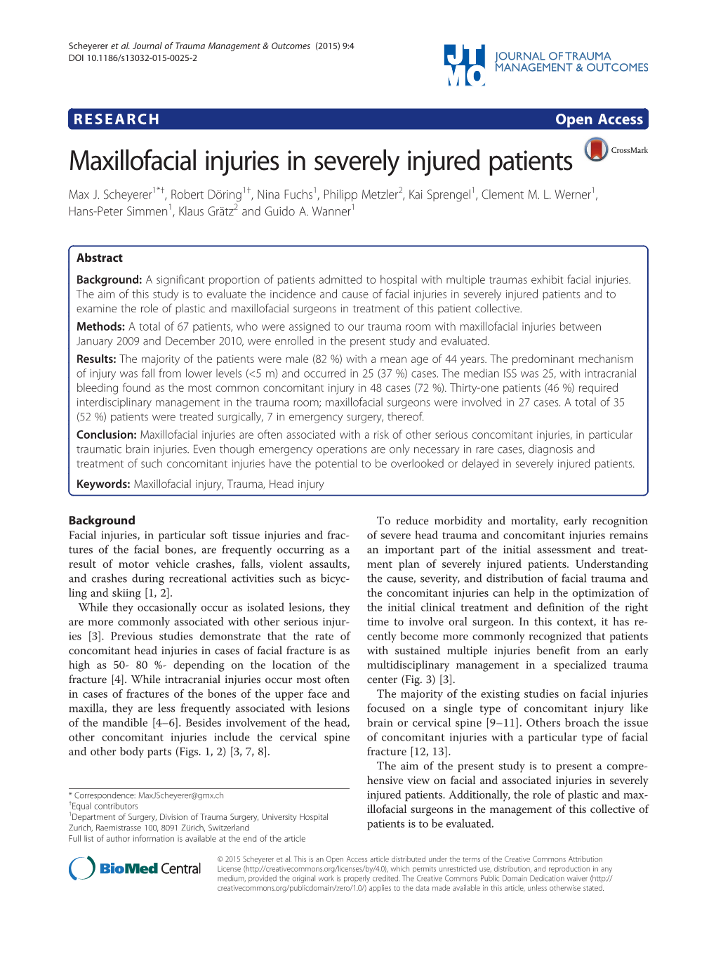 Maxillofacial Injuries in Severely Injured Patients Max J