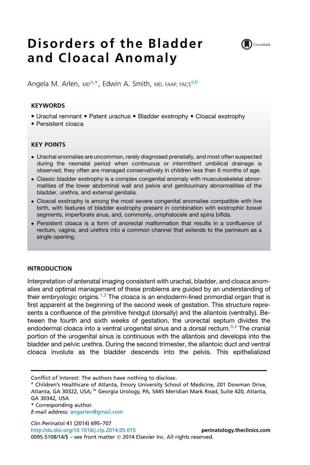 Disorders of the Bladder and Cloacal Anomaly