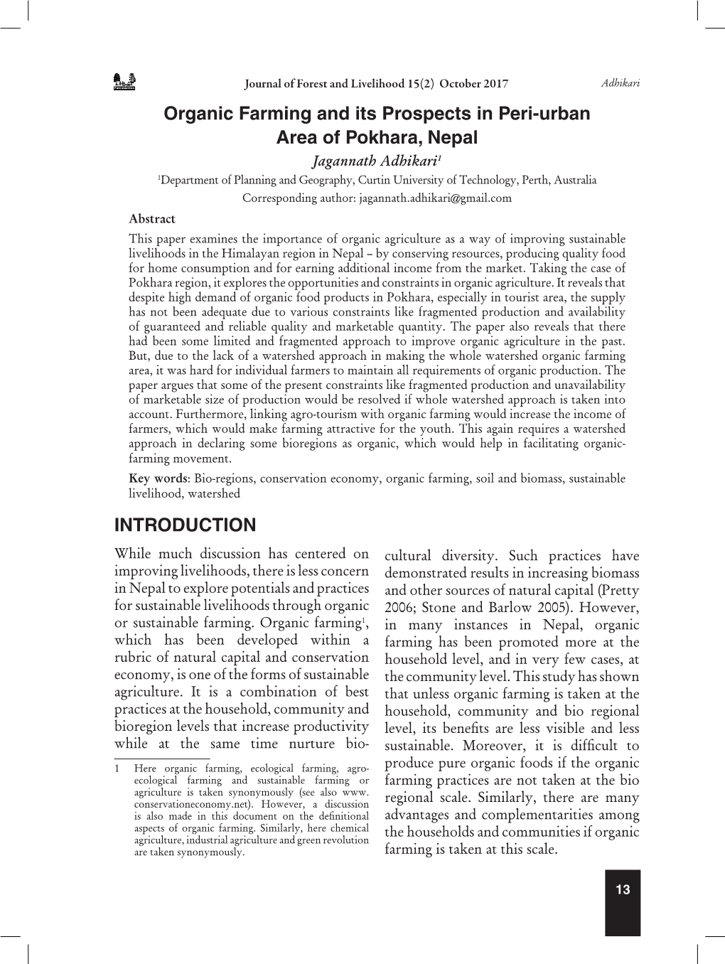 Adhikari, J. 2017. Organic Farming and Its Prospects in Peri-Urban