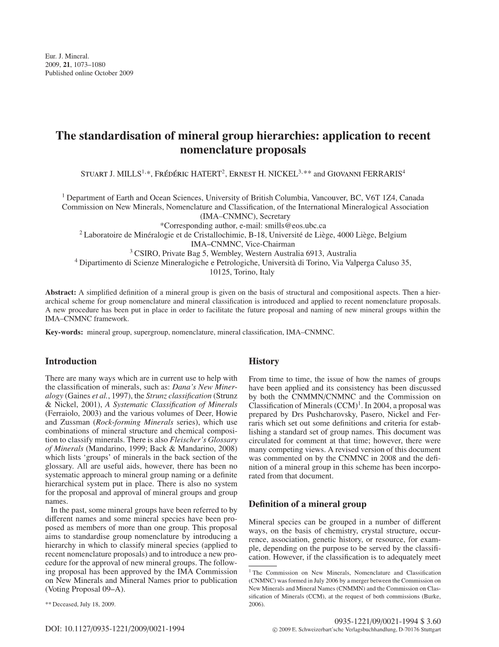 The Standardisation of Mineral Group Hierarchies: Application to Recent Nomenclature Proposals