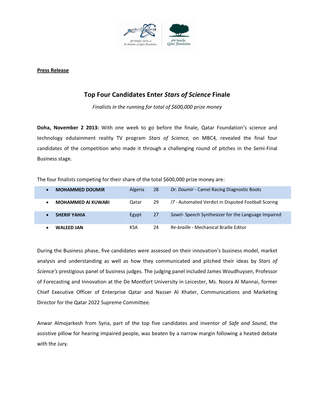 Top Four Candidates Enter Stars of Science Finale