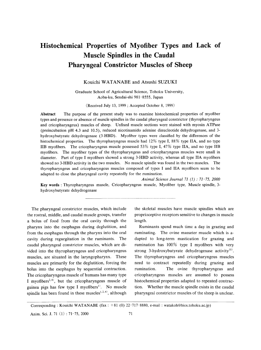 Histochemical Properties of Myofiber Types and Lack of Muscle Spindles in the Caudal Pharyngeal Constrictor Muscles of Sheep