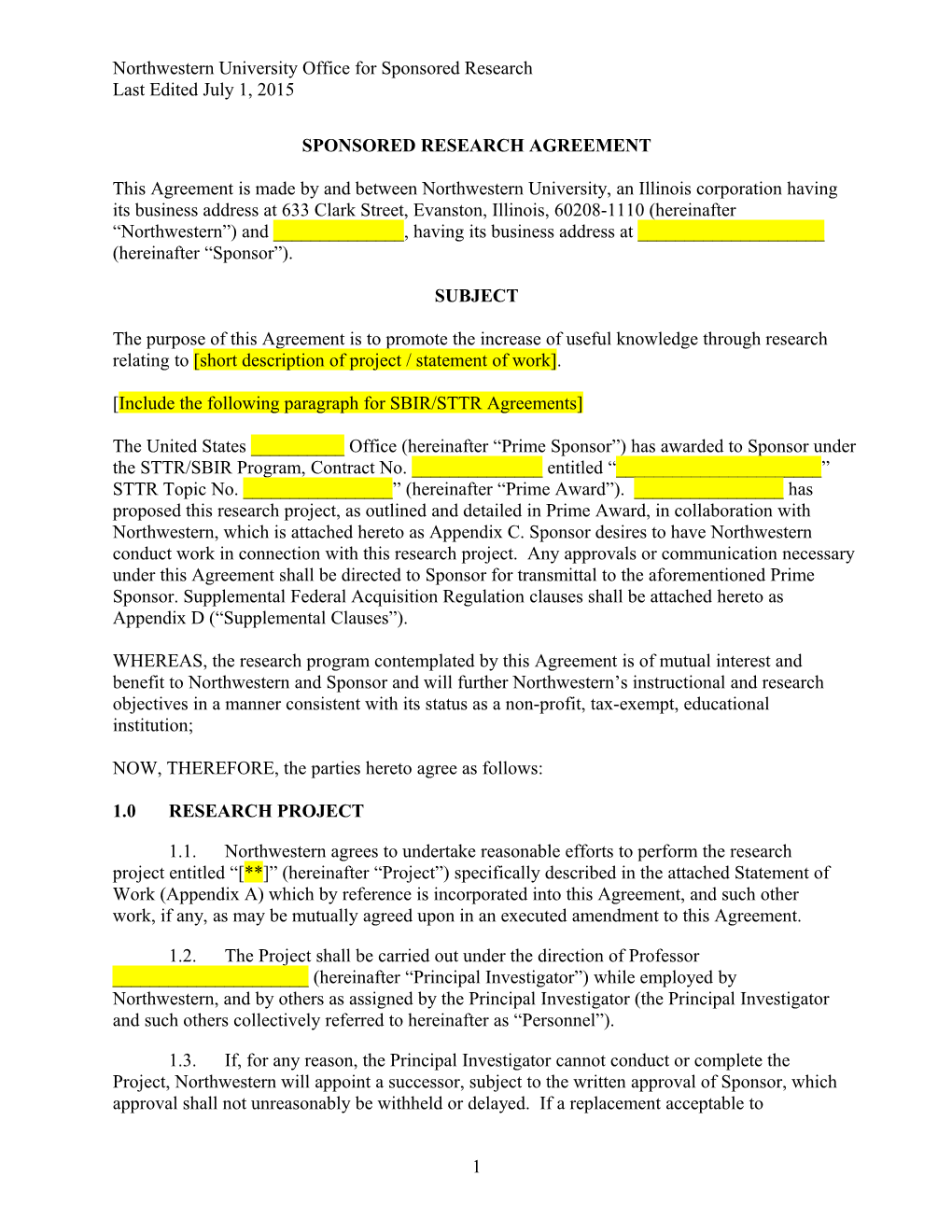 Revised Research Agreement 3/24/95