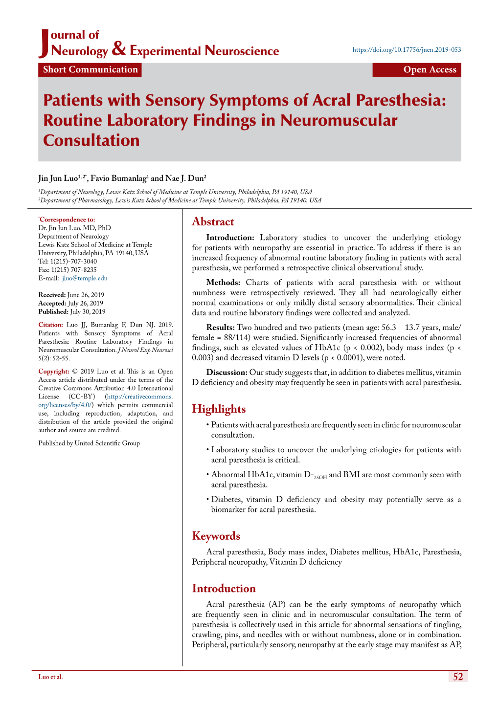 Patients with Sensory Symptoms of Acral Paresthesia: Routine Laboratory Findings in Neuromuscular Consultation