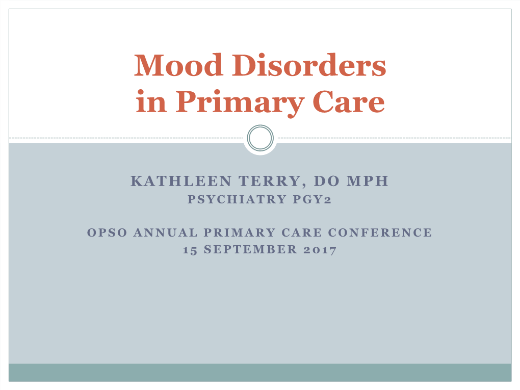 Mood Disorders in Primary Care