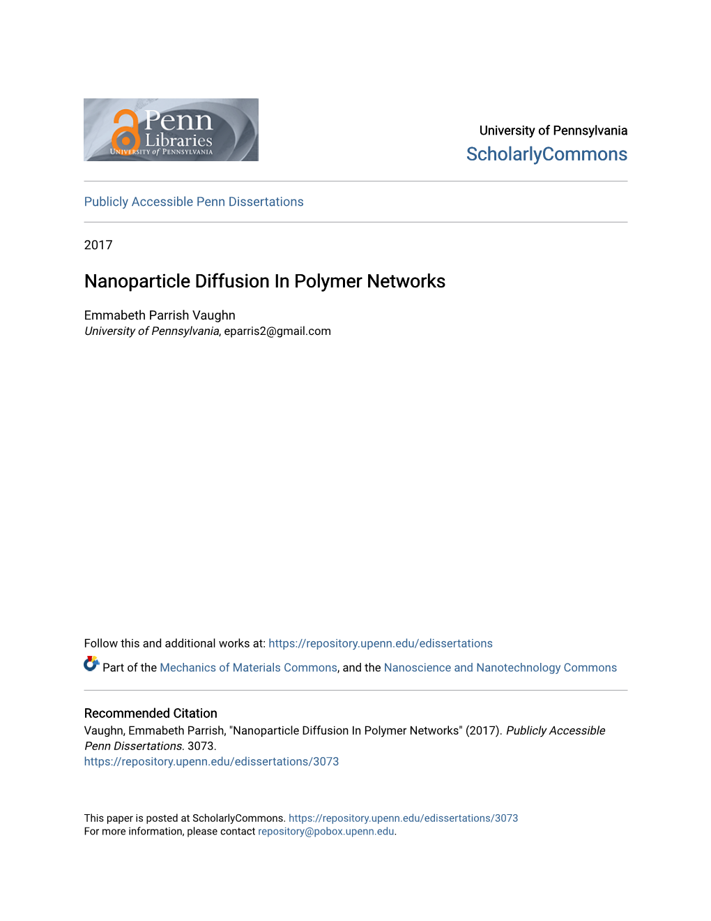 Nanoparticle Diffusion in Polymer Networks