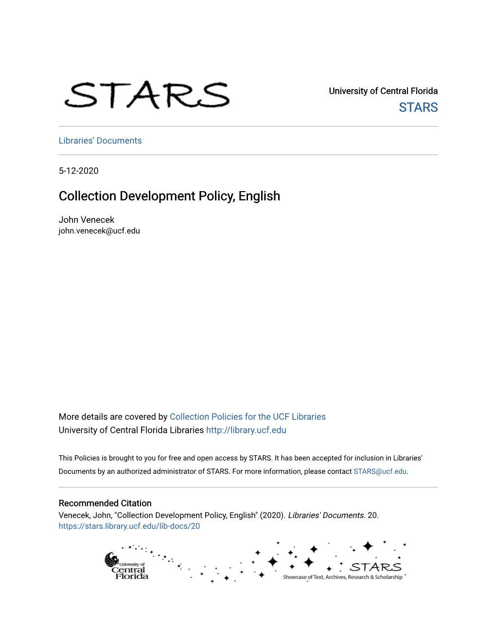 Collection Development Policy, English