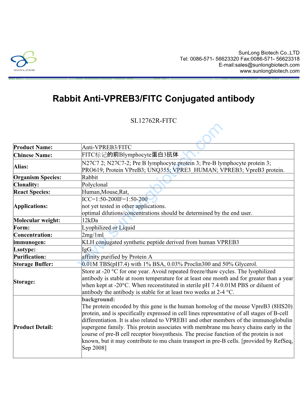 Rabbit Anti-VPREB3/FITC Conjugated Antibody