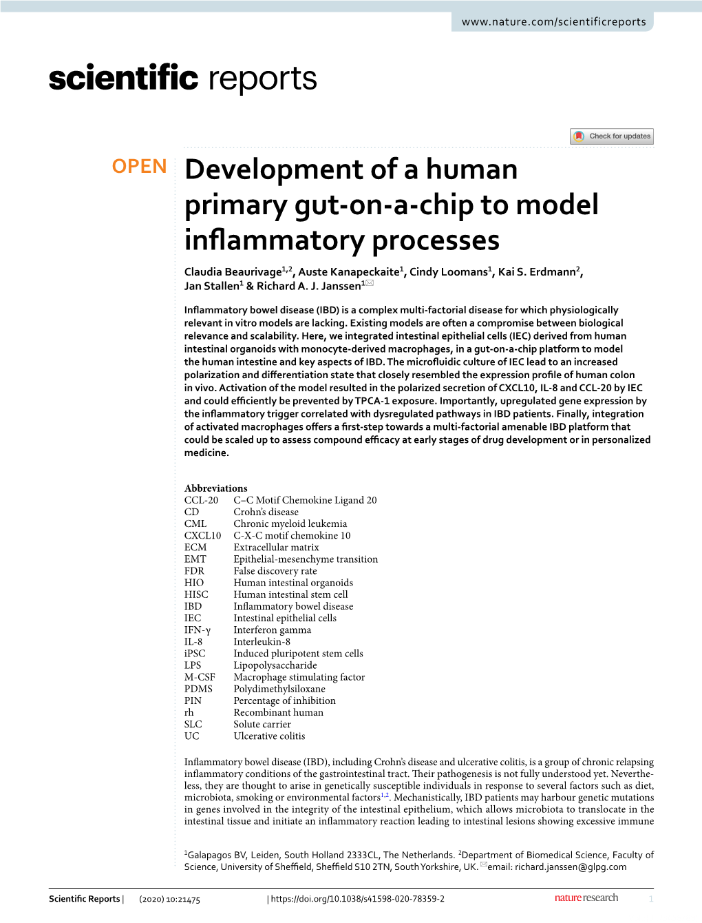 Development of a Human Primary Gut-On-A-Chip to Model