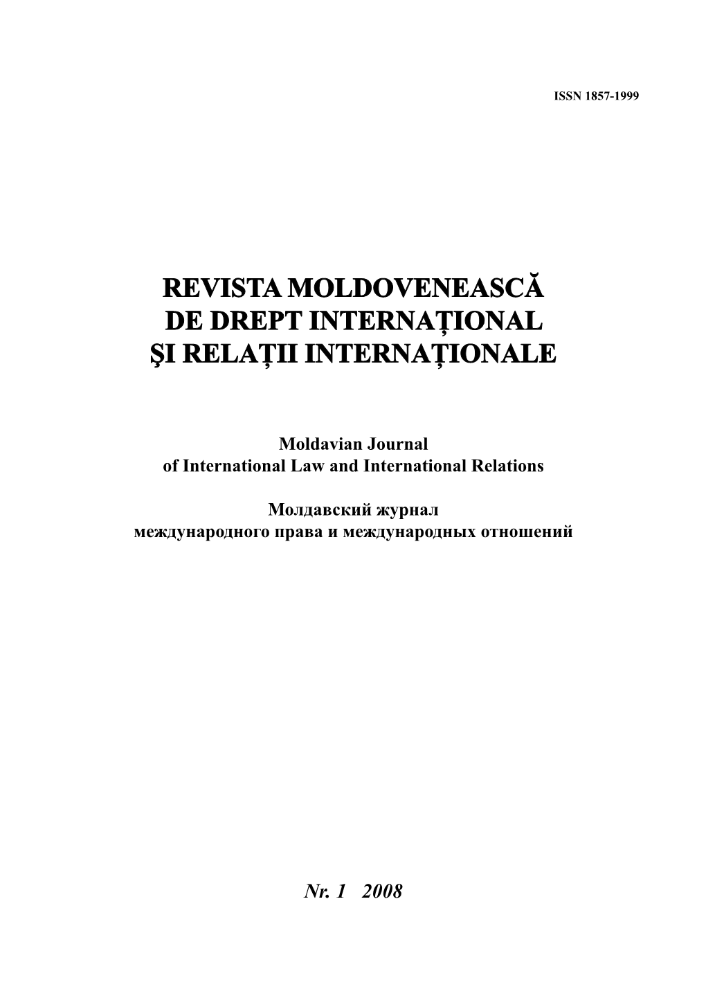 Revista Moldovenească De Drept Internaţional Şi Relaţii Internaţionale