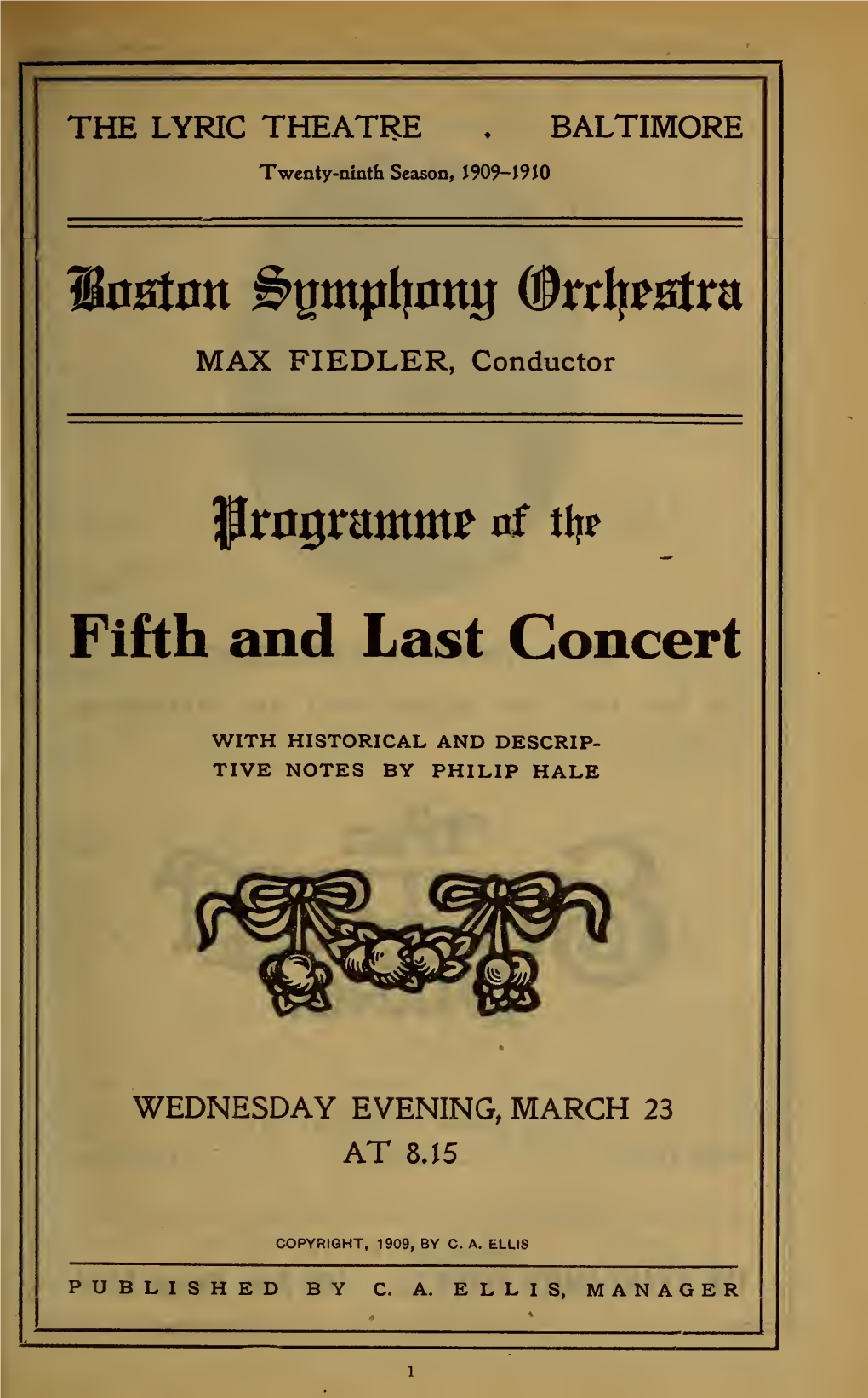 Boston Symphony Orchestra Concert Programs, Season 29,1909-1910, Trip