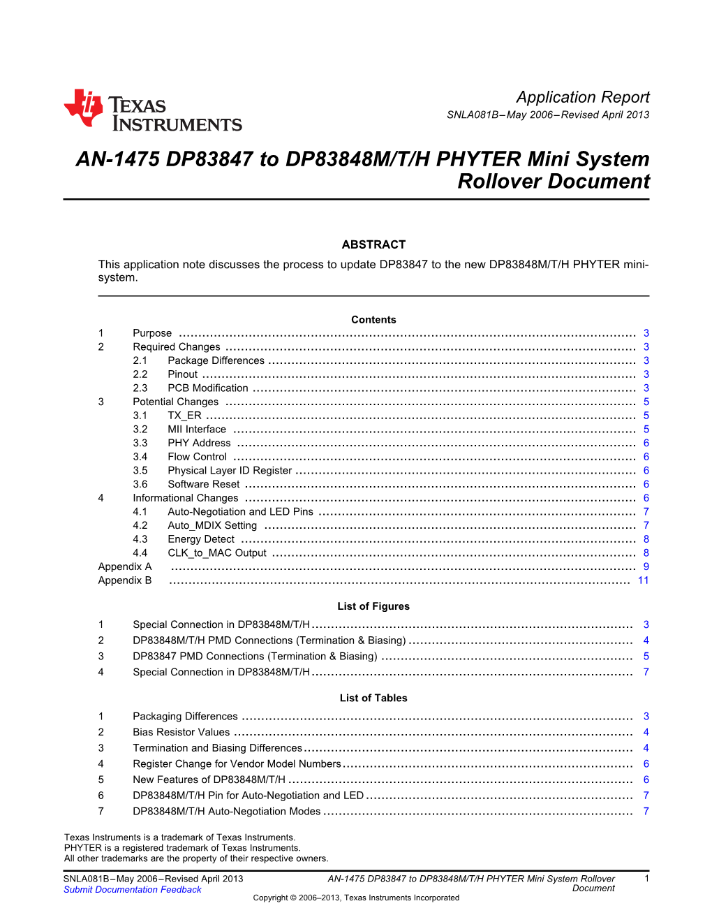 DP83847 to DP83848M/T/H PHYTER Mini System Rollover Document