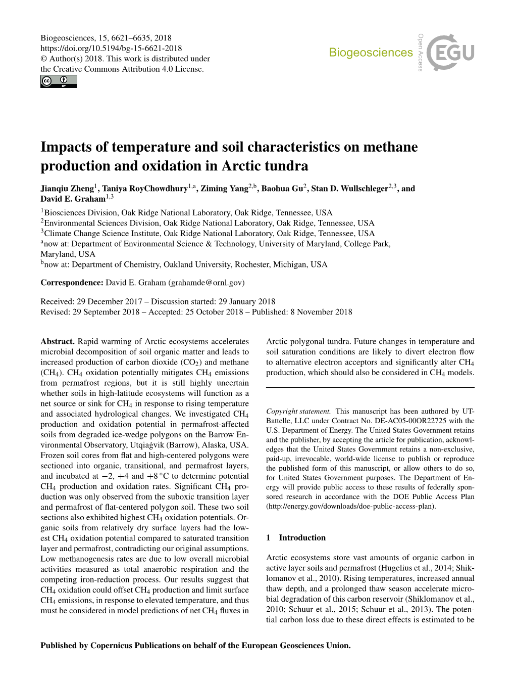 Impacts of Temperature and Soil Characteristics on Methane Production and Oxidation in Arctic Tundra