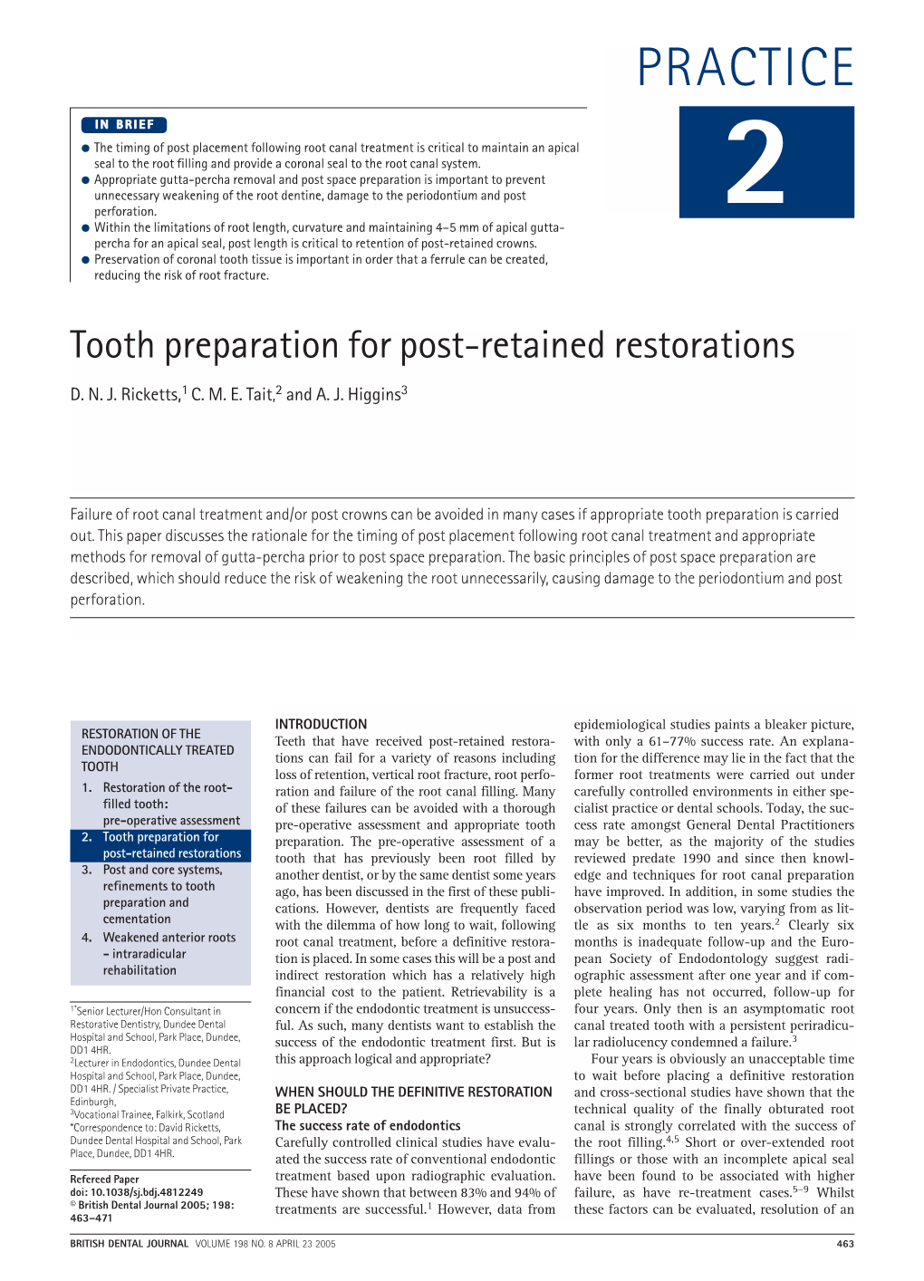 Tooth Preparation for Post-Retained Restorations