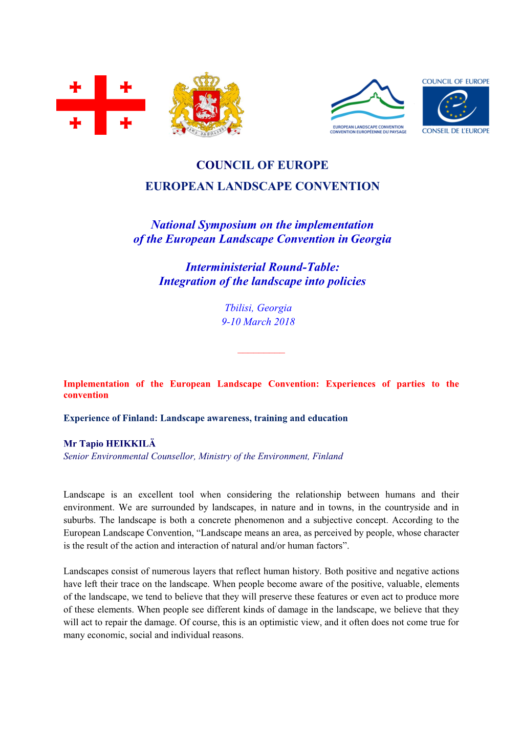 Council of Europe European Landscape Convention