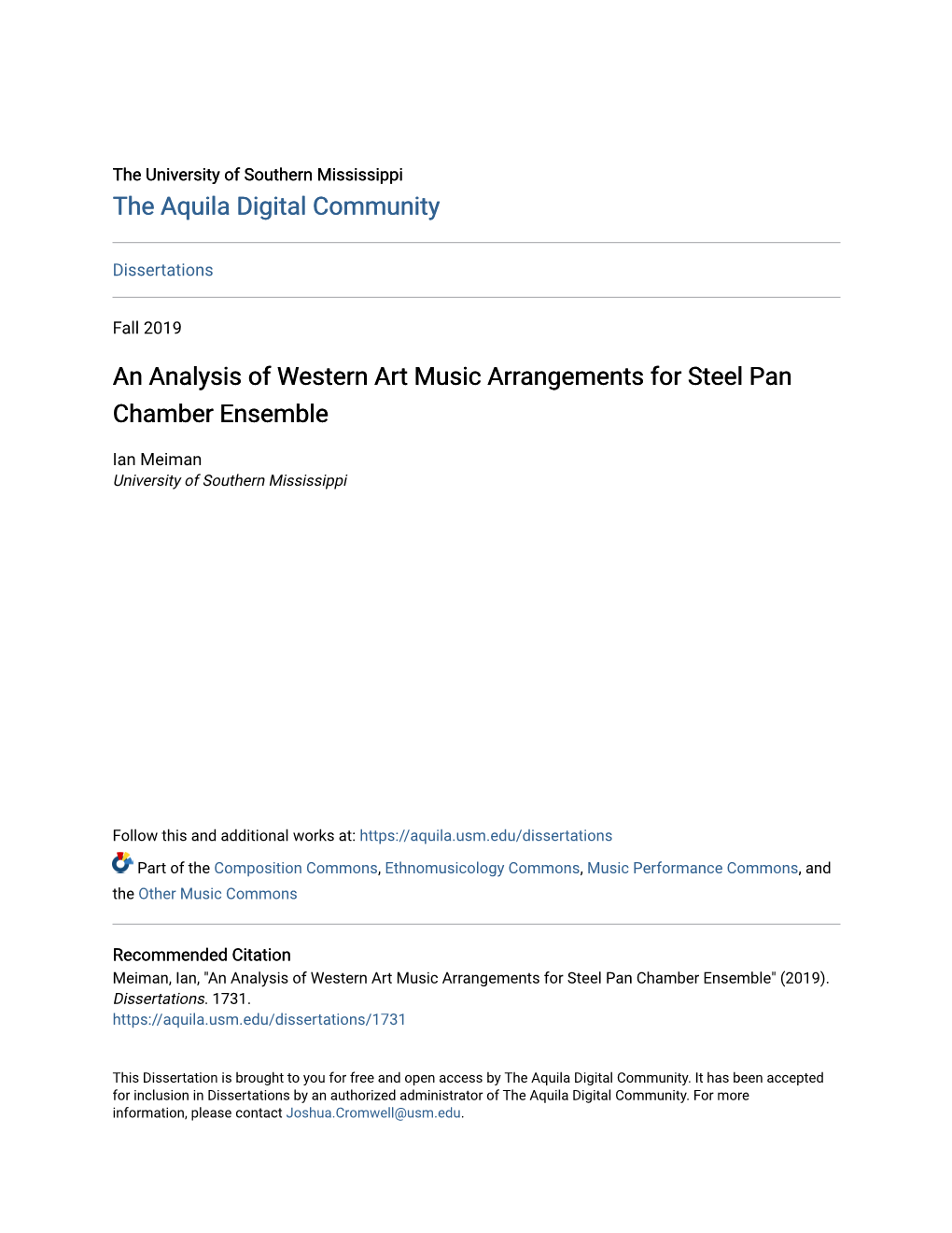 An Analysis of Western Art Music Arrangements for Steel Pan Chamber Ensemble