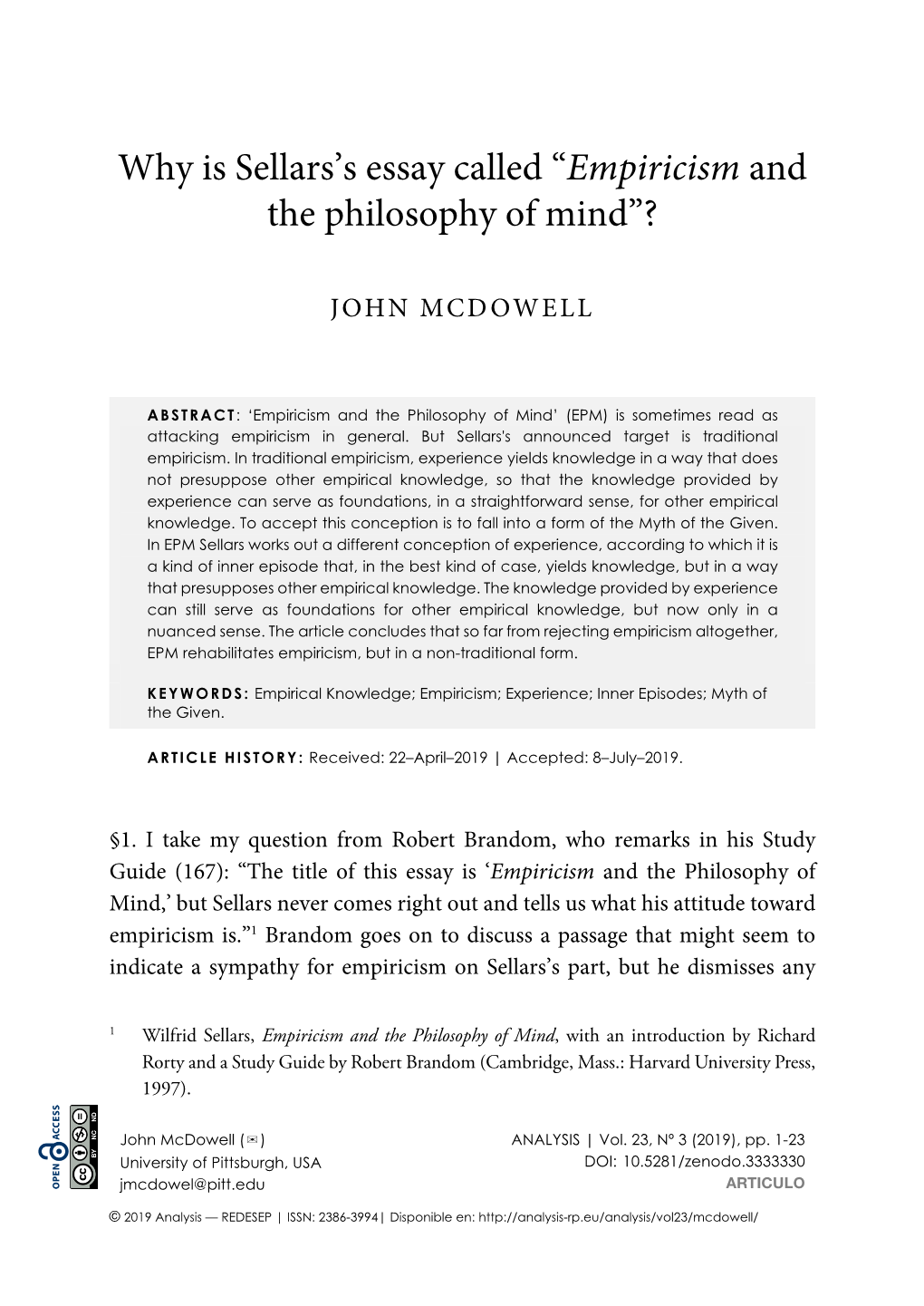 “Empiricism and the Philosophy of Mind”?